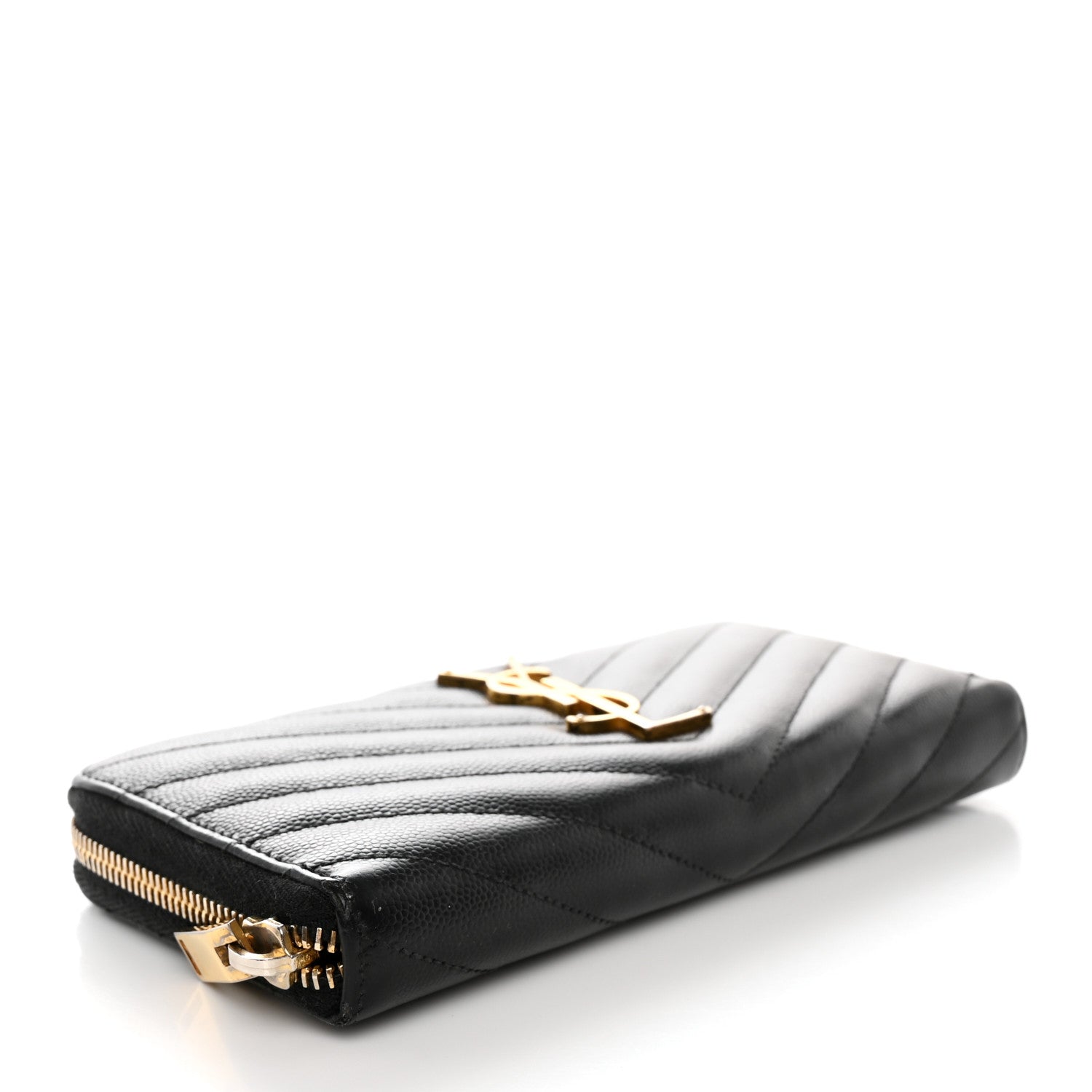 Saint Laurent Grain De Poudre Matelasse Chevron Monogram Zip Around Wallet Black 4 of 11