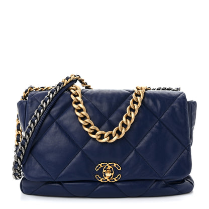 Chanel Goatskin Quilted Maxi Chanel 19 Flap Dark Blue 1 of 10