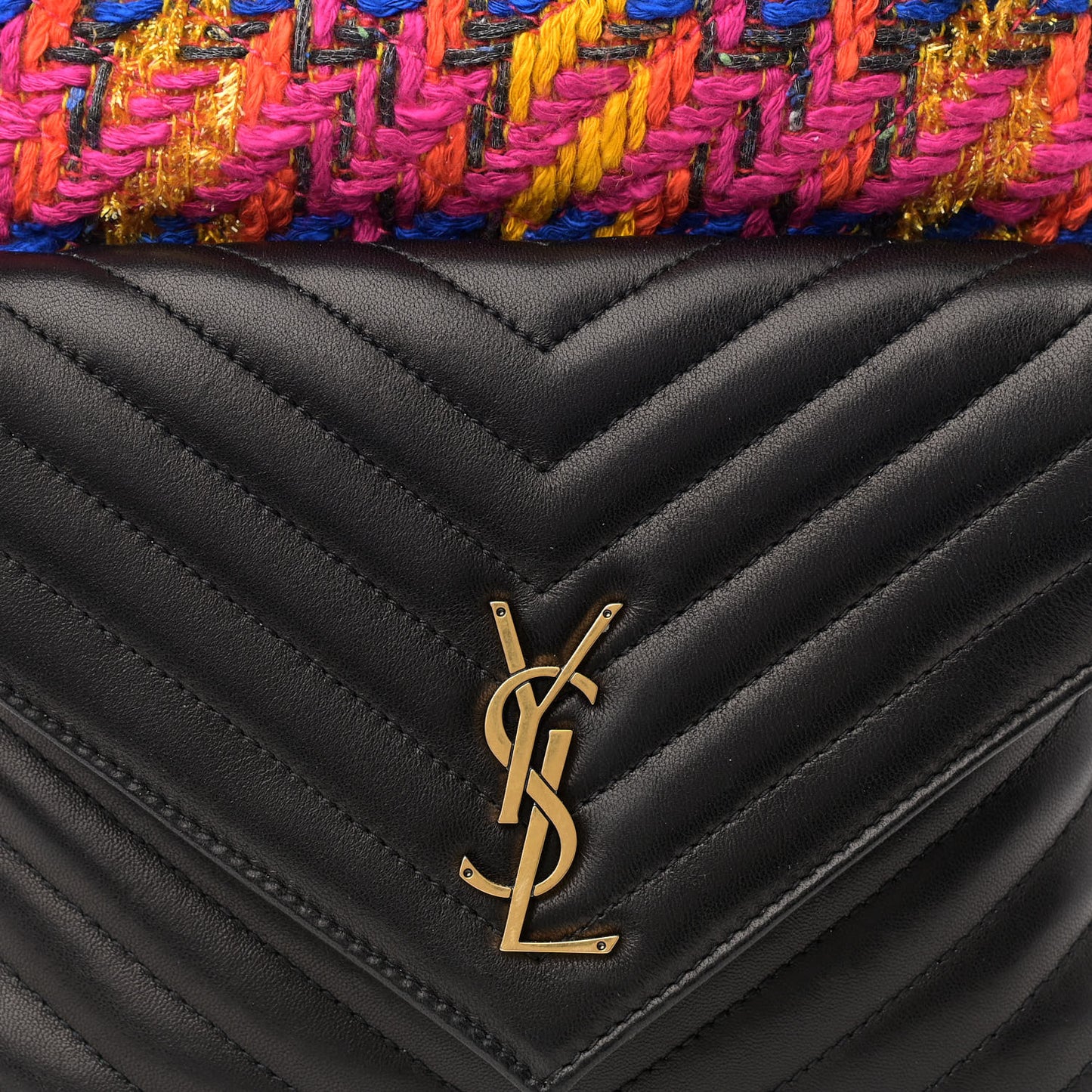 Tweed Lambskin Matelasse Monogram Joe Backpack Black Rosso Multicolor