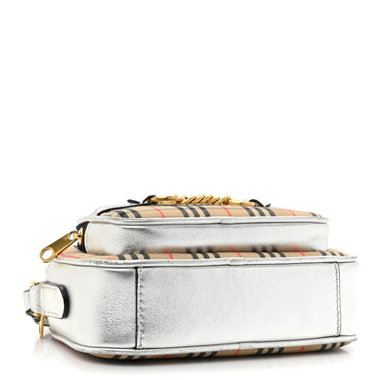 Burberry Smooth Calfskin 1983 Knight Check Link Camera Bag Silver 4 of 16