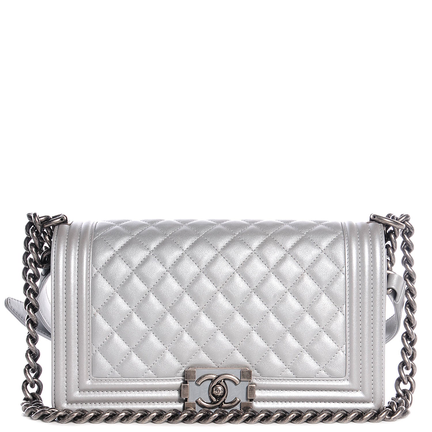 Chanel Metallic Calfskin Quilted Medium Boy Flap Silver 1 of 10