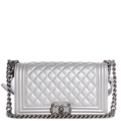 Chanel Metallic Calfskin Quilted Medium Boy Flap Silver 1 of 10