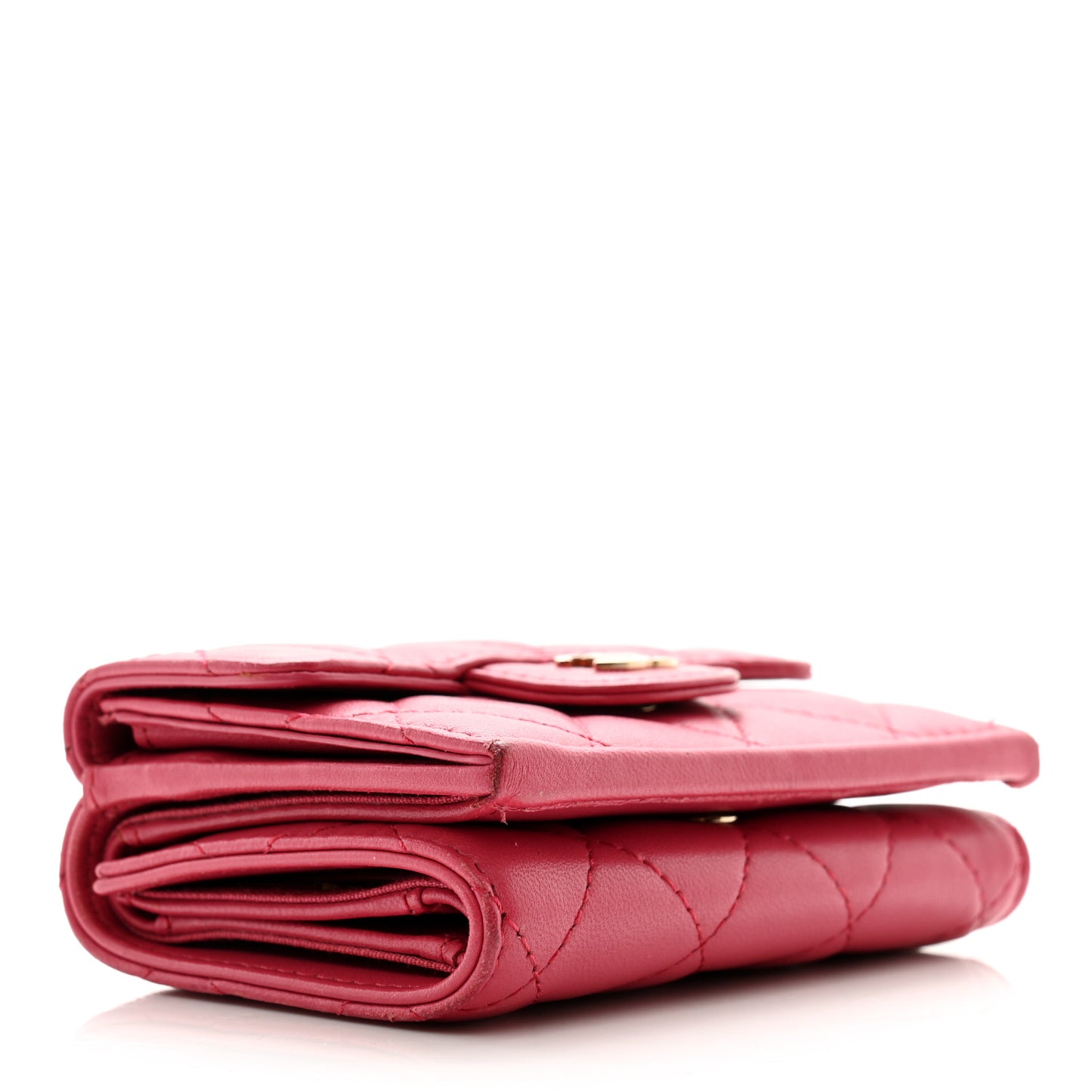 Lambskin Quilted Tri-Fold Flap Wallet Pink