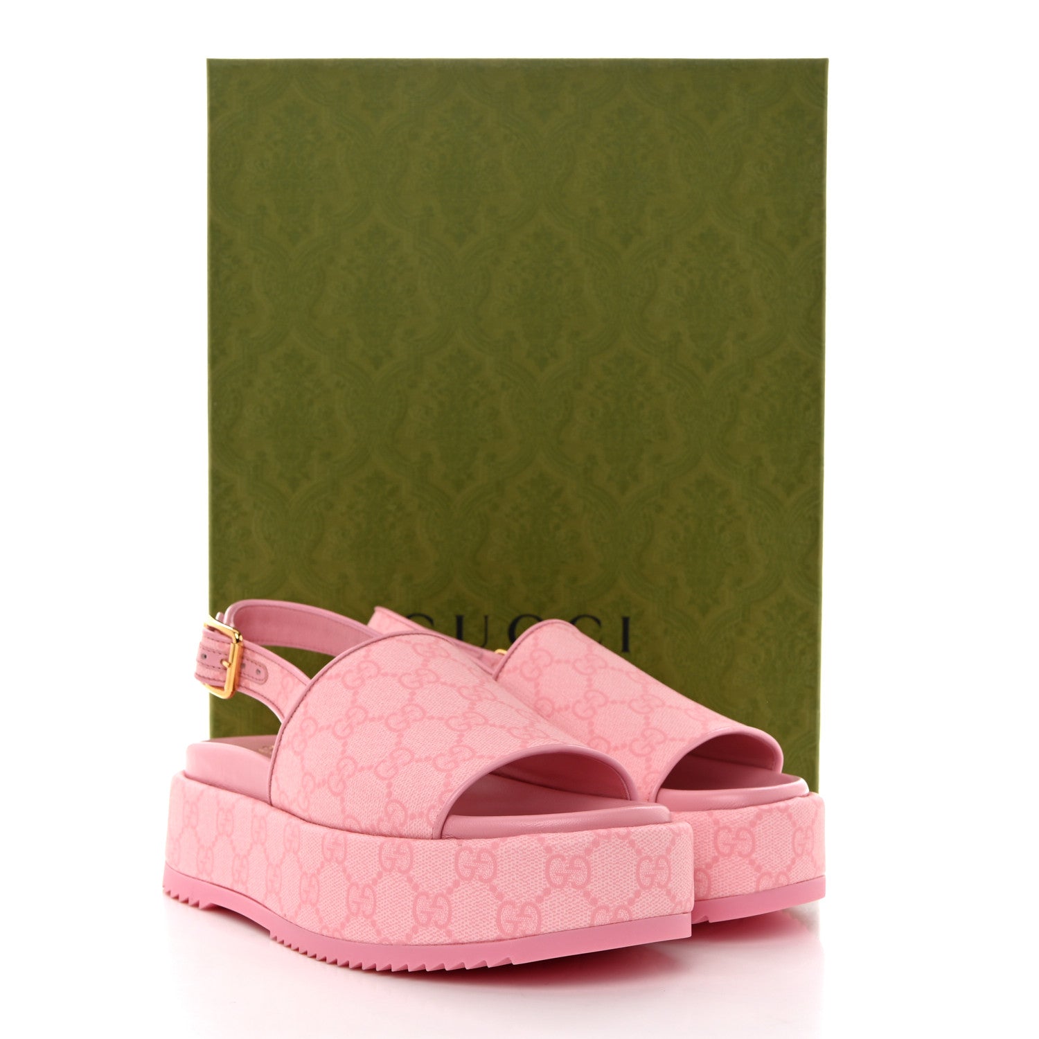 Gucci GG Supreme Monogram Granada Kid Angelina Platform 35mm Slingback Sandals 37.5 Cotton Candy Dark Cotton Candy Wild Rose 9 of 9