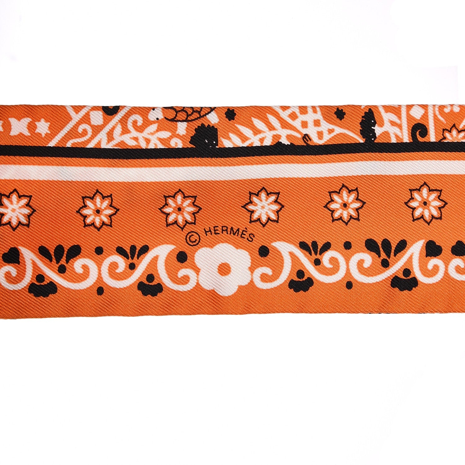 Hermes Silk Peuple Du Vent Bandana Twilly Orange Noir Blanc 6 of 6