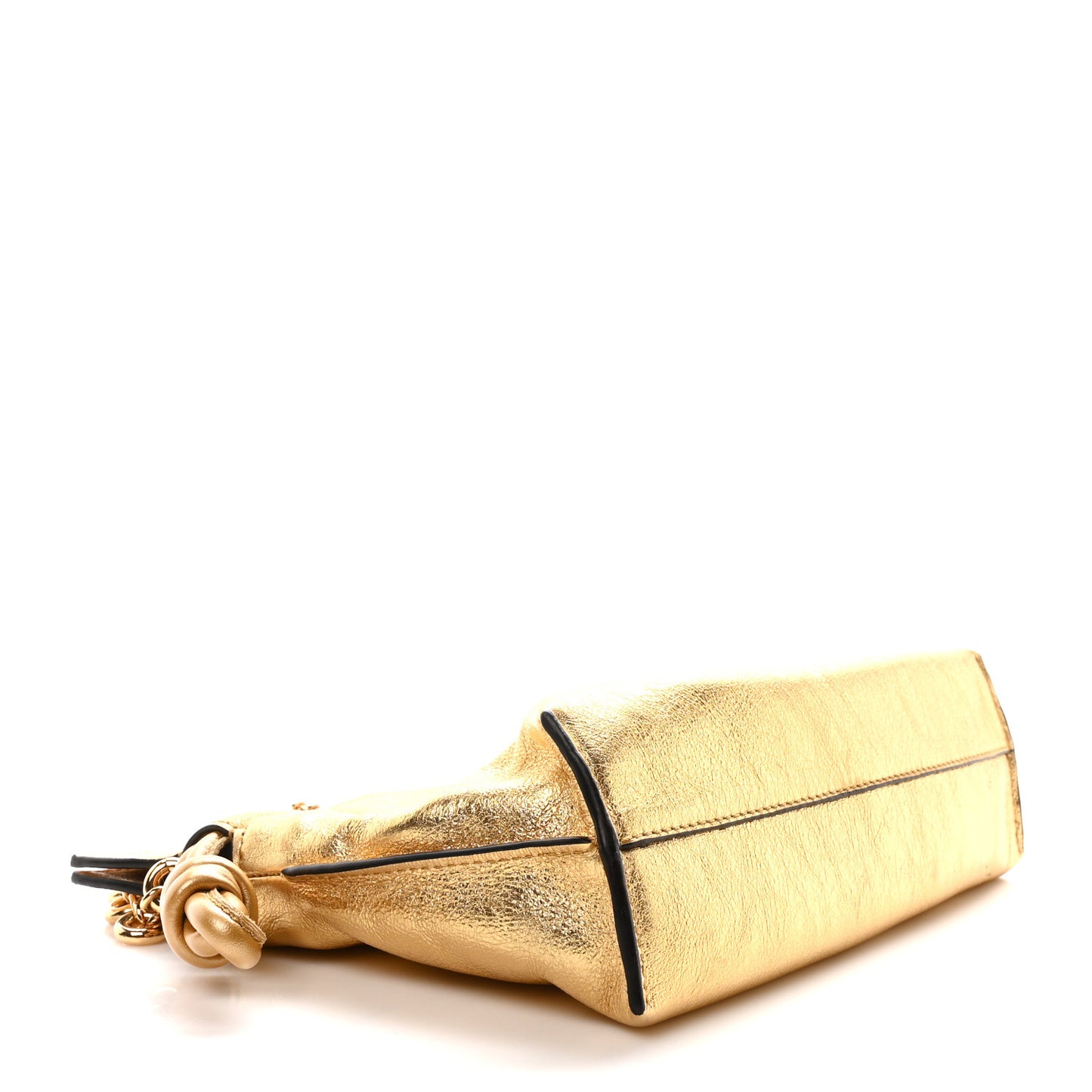 Metallic Calfskin Mini Chain Flamenco Knot Clutch Gold