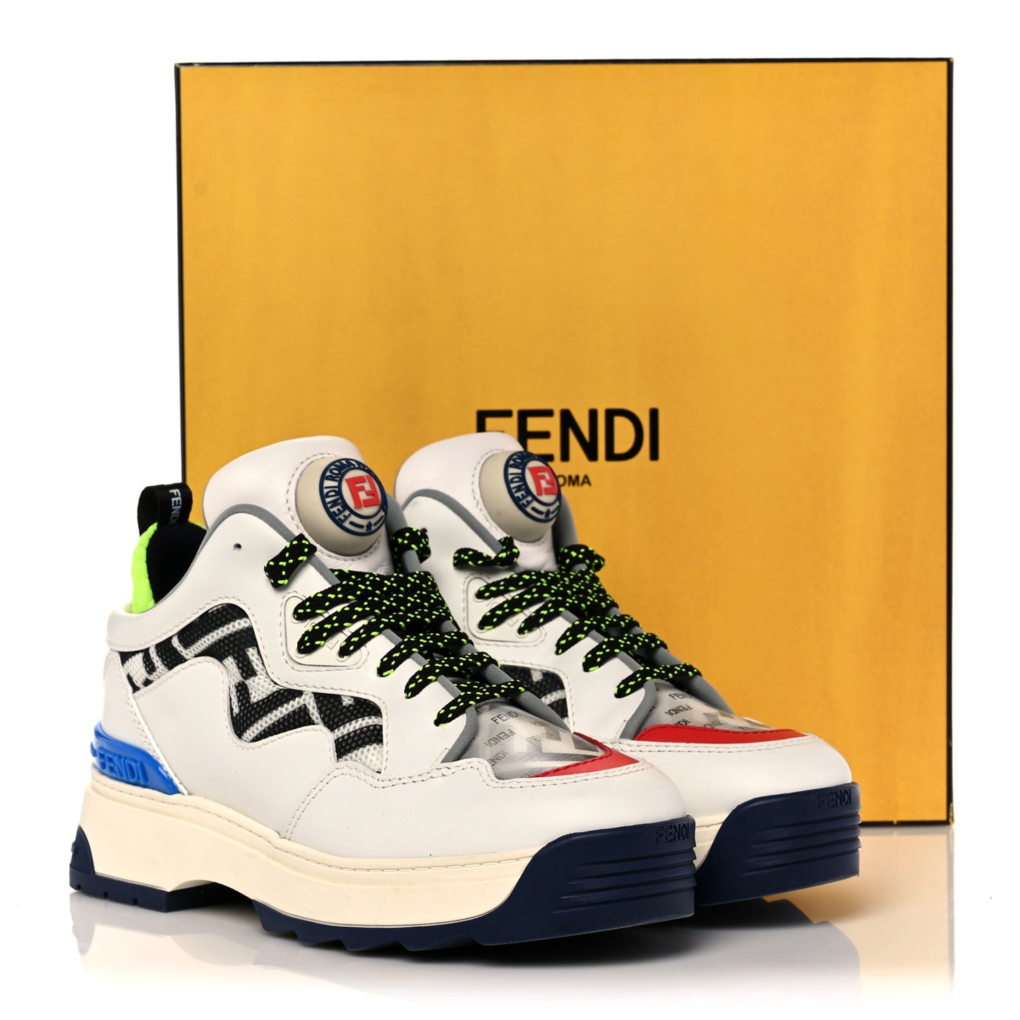 Vitello Mesh Lycra FF T-Rex Sneakers 37 Ultra White Black Giallo Fluo