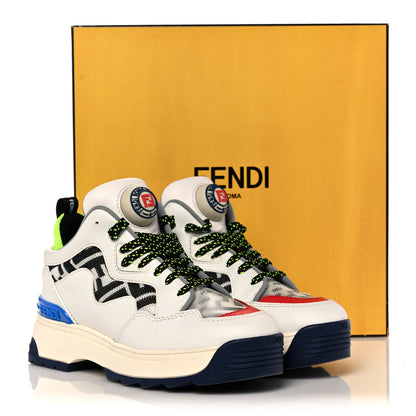 Fendi Vitello Mesh Lycra FF T-Rex Sneakers 37 Ultra White Black Giallo Fluo 13 of 13