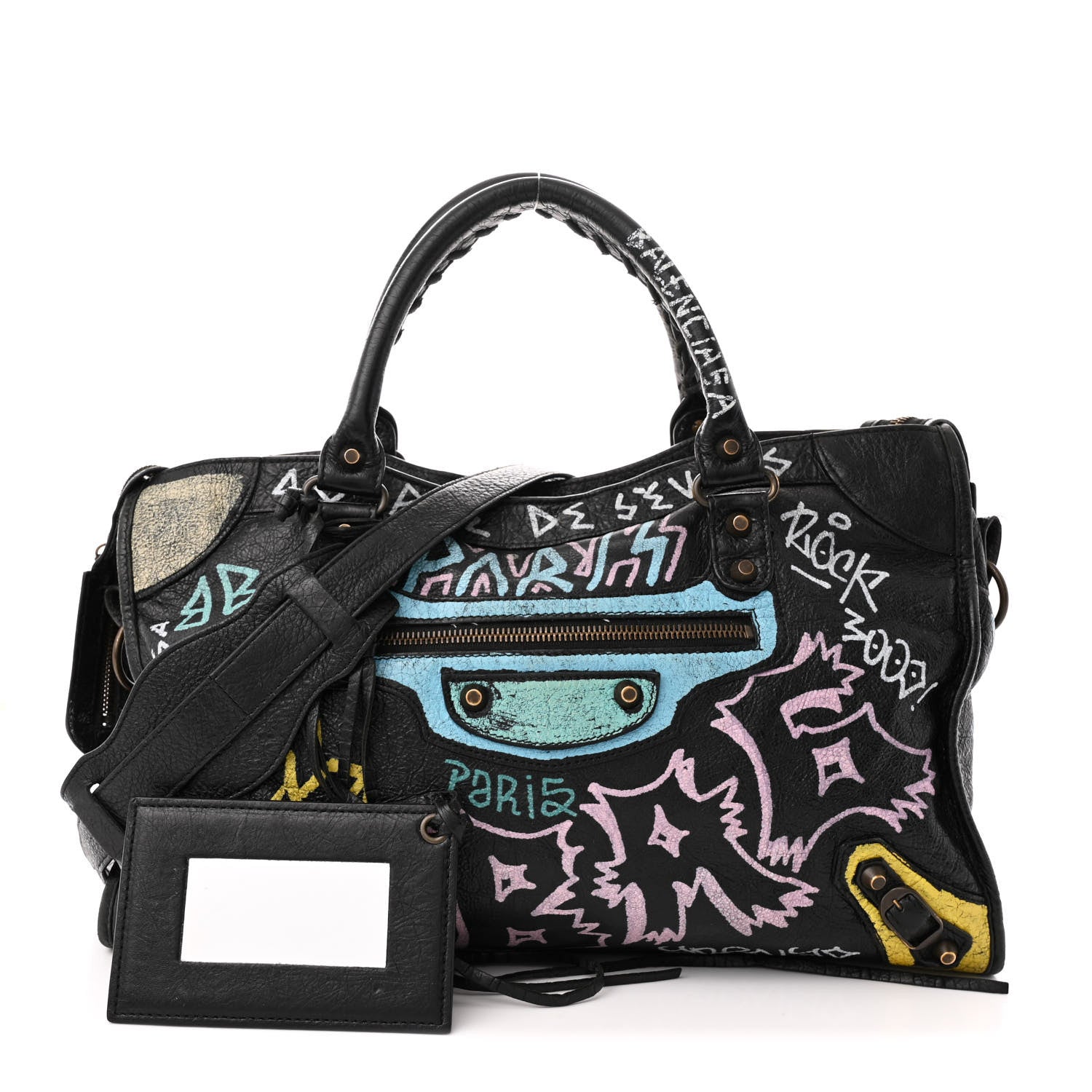 Balenciaga Agneau Graffiti All Over Classic Hardware City Black