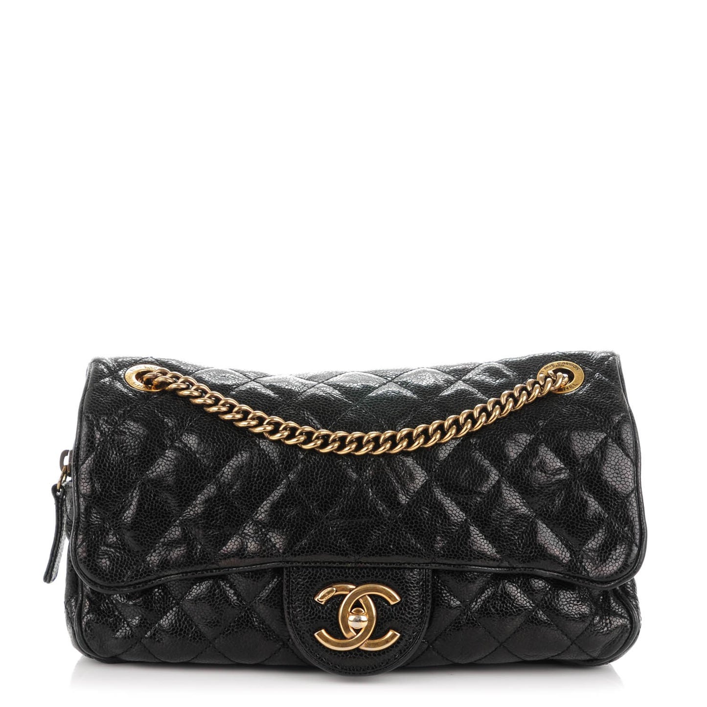 Crumpled Grained Calfskin Small Shiva Flap Black