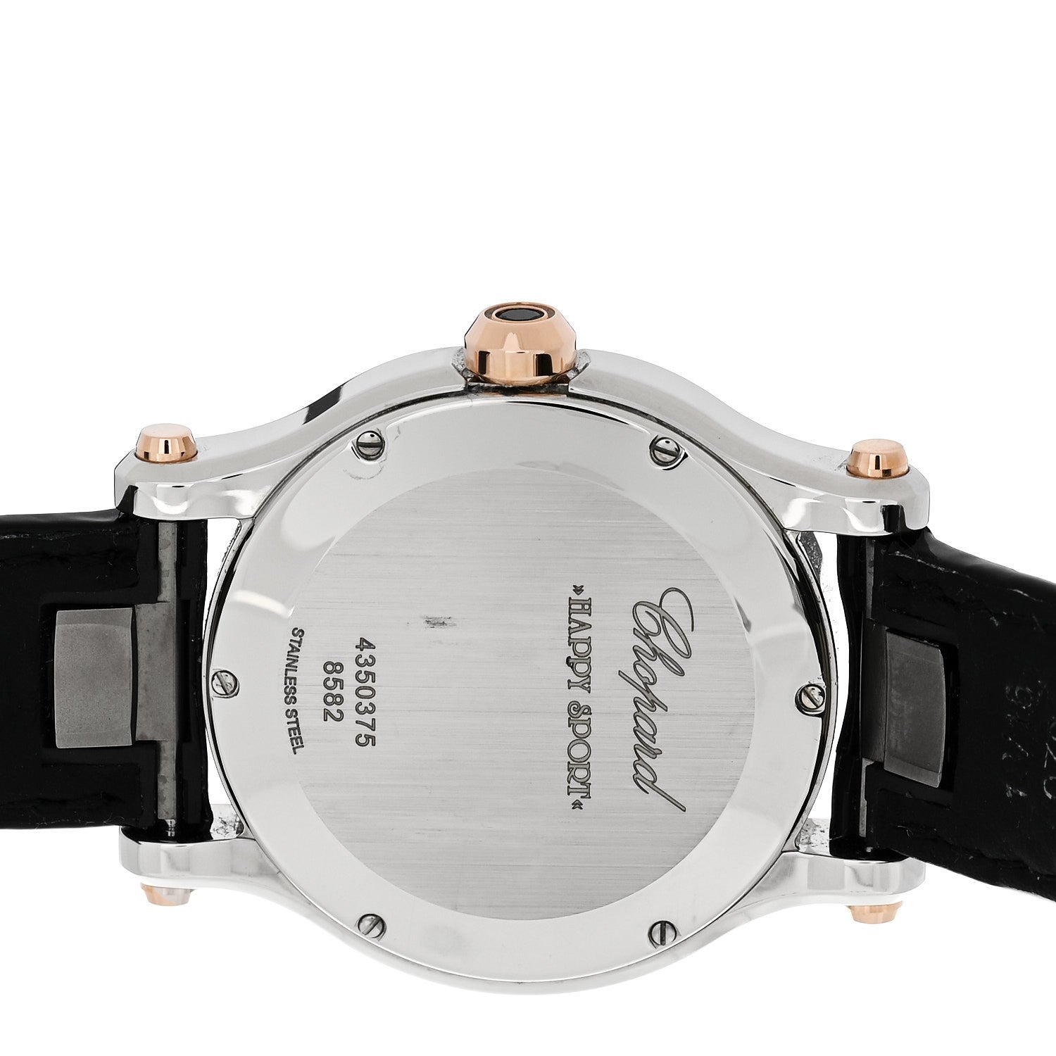 Chopard Stainless Steel 18K Rose Gold Alligator 5 Diamond 36mm Happy Sport Quartz Watch Black 4 of 5