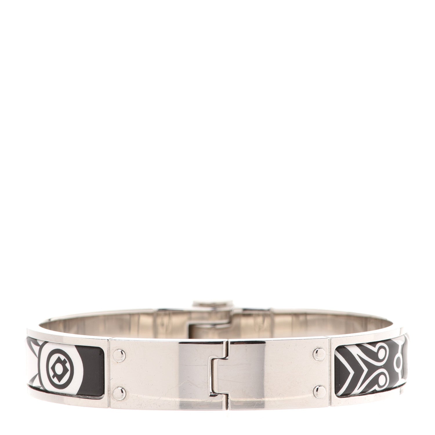 Hermes Enamel Printed Narrow Washington's Carriage Tattoo Hinged Bracelet S Faux Gris 5 of 12