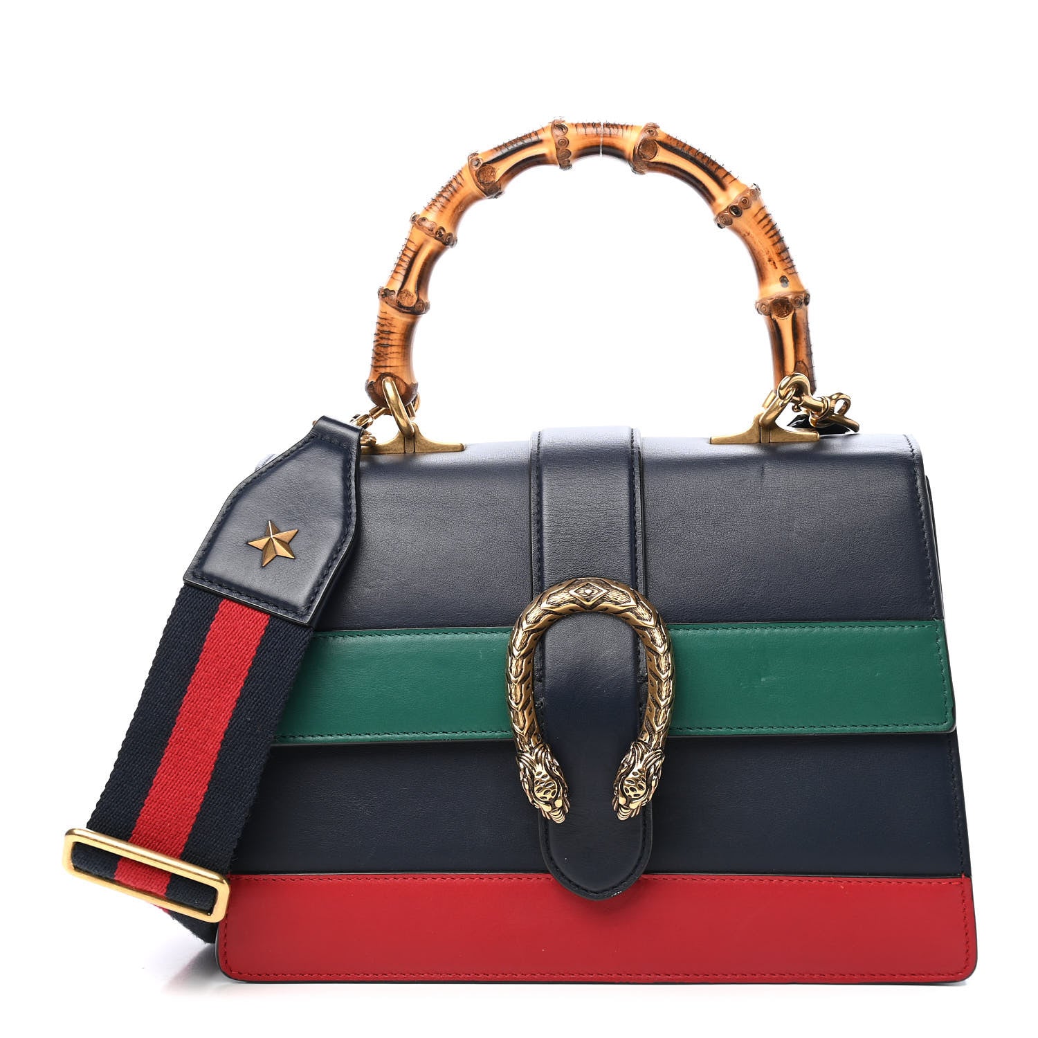 Gucci Moon Calfskin Bamboo Web Medium Dionysus Top Handle Bag Blue Emerald Hibiscus Red 1 of 9