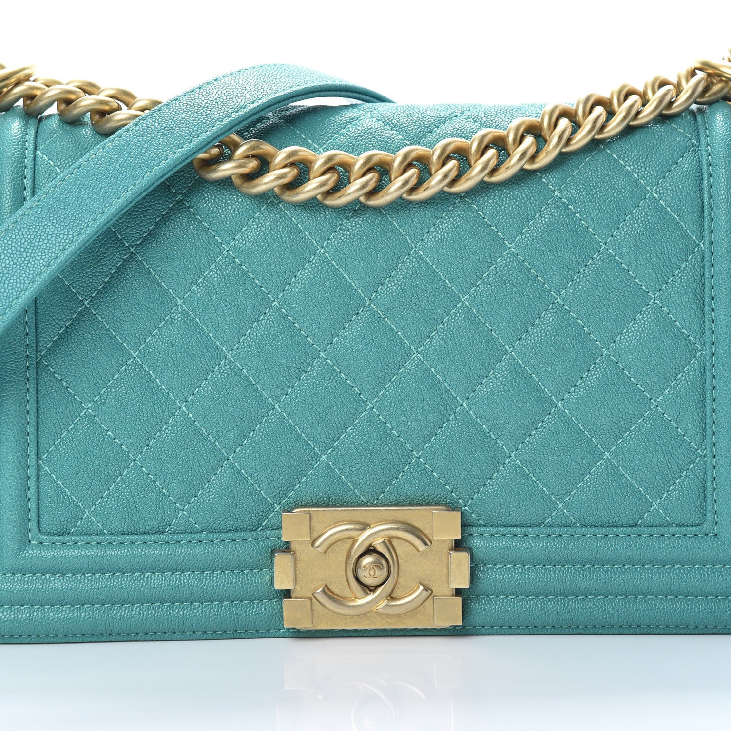 Chanel Caviar Quilted Medium Boy Flap Turquoise 8 of 11