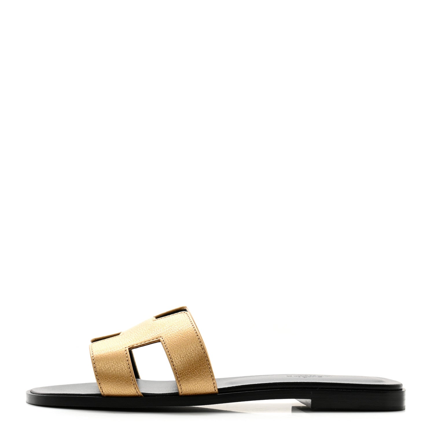 Hermes Metallic Chevre Oran Sandals 37.5 Dore 1 of 10