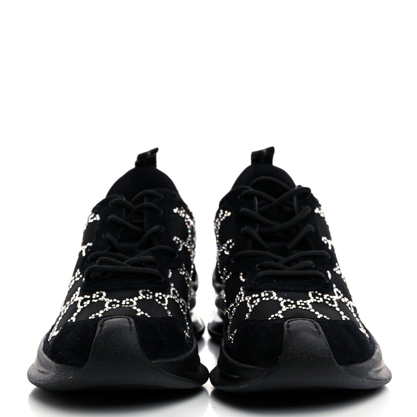 Tela Retino Mesh Crystal Suede GG Monogram Womens Gucci Run Sneakers 36 Black Silver