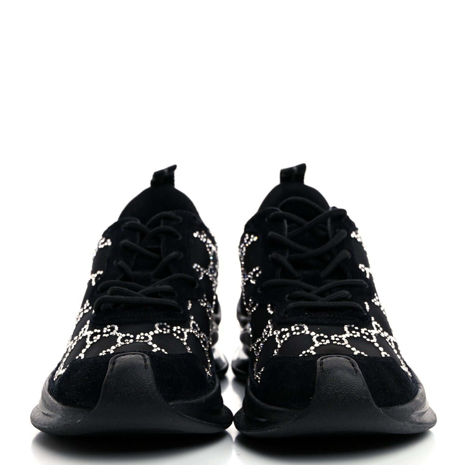 Gucci Tela Retino Mesh Crystal Suede GG Monogram Womens Gucci Run Sneakers 36 Black Silver 2 of 8