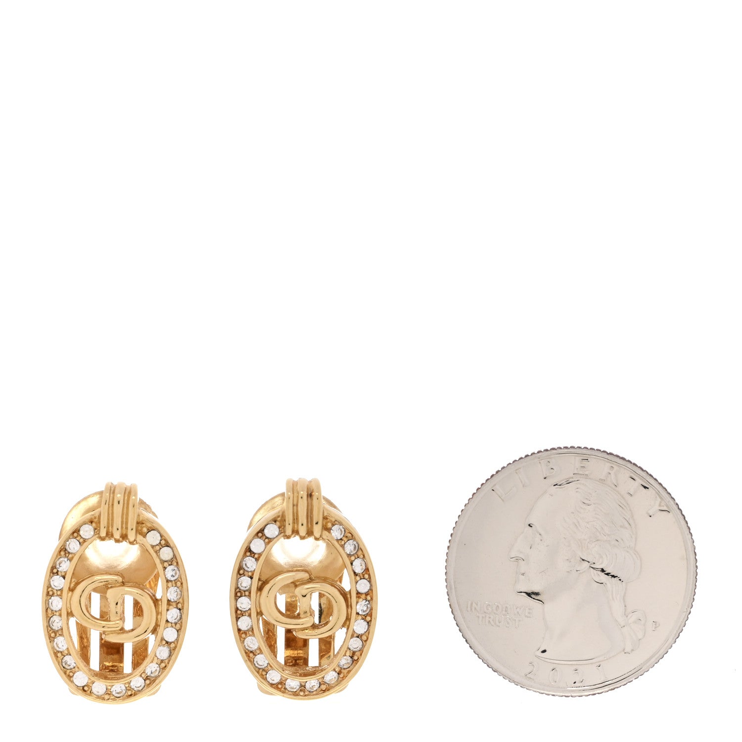 Christian Dior Crystal Clip On Earrings Gold 2 of 4
