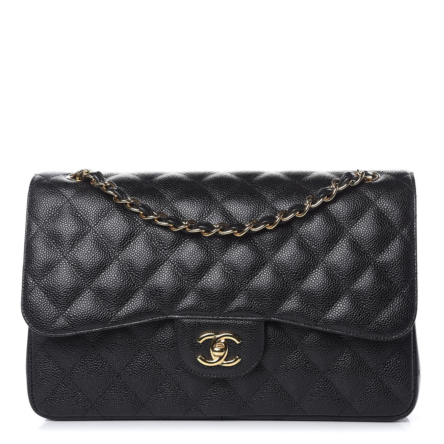 Caviar Quilted Jumbo Double Flap Black