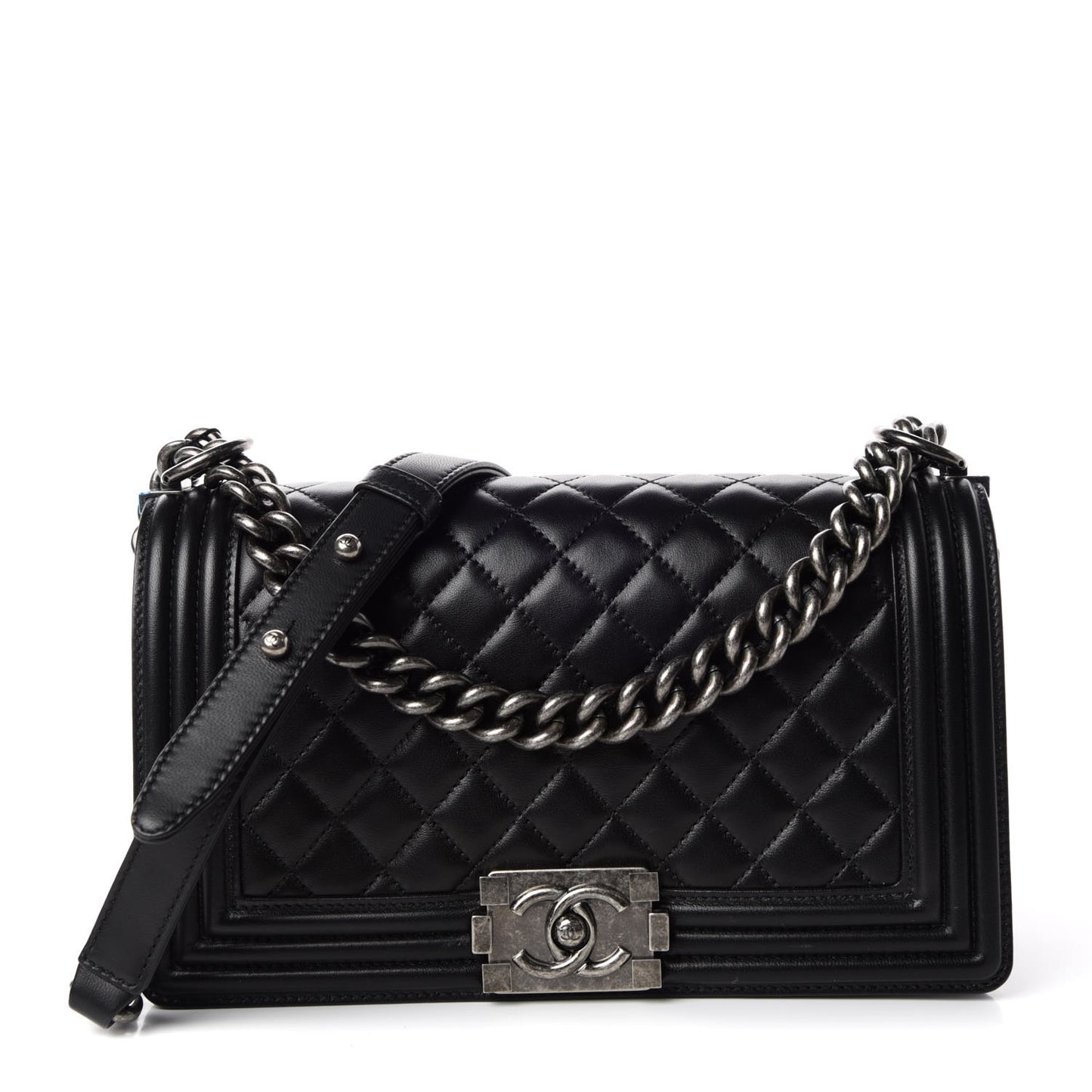 Lambskin Quilted Medium Boy Flap Black