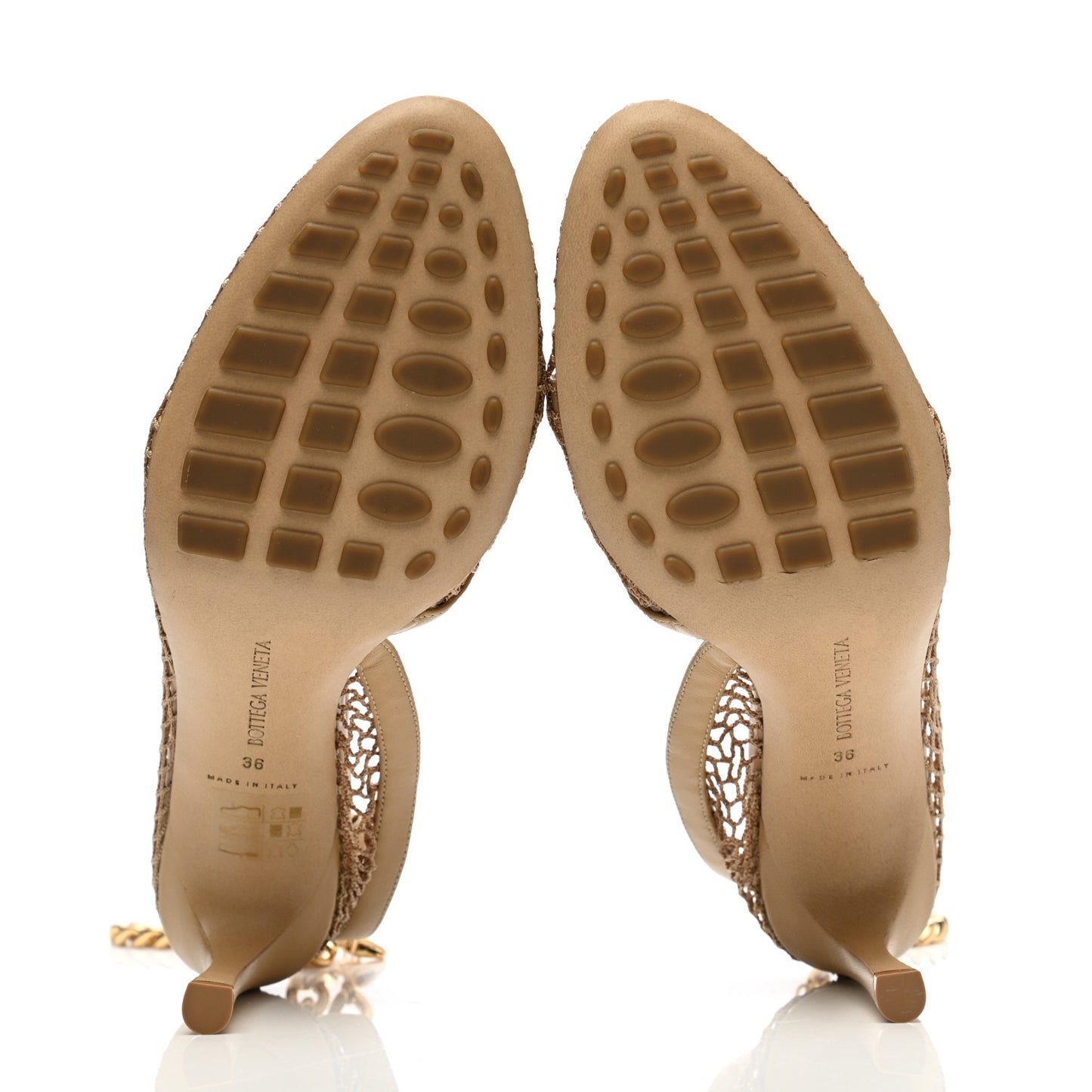Mesh Calfskin Chain Stretch Pumps 36 Beige