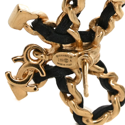 Chanel Lambskin Chain Bow Stud Earrings Black Gold 4 of 5