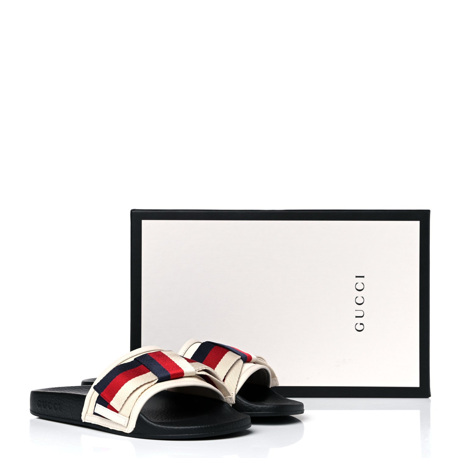 Gucci Satin Web Sylvie Bow Slide Sandals 37 White 9 of 9