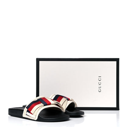 Gucci Satin Web Sylvie Bow Slide Sandals 37 White 9 of 9