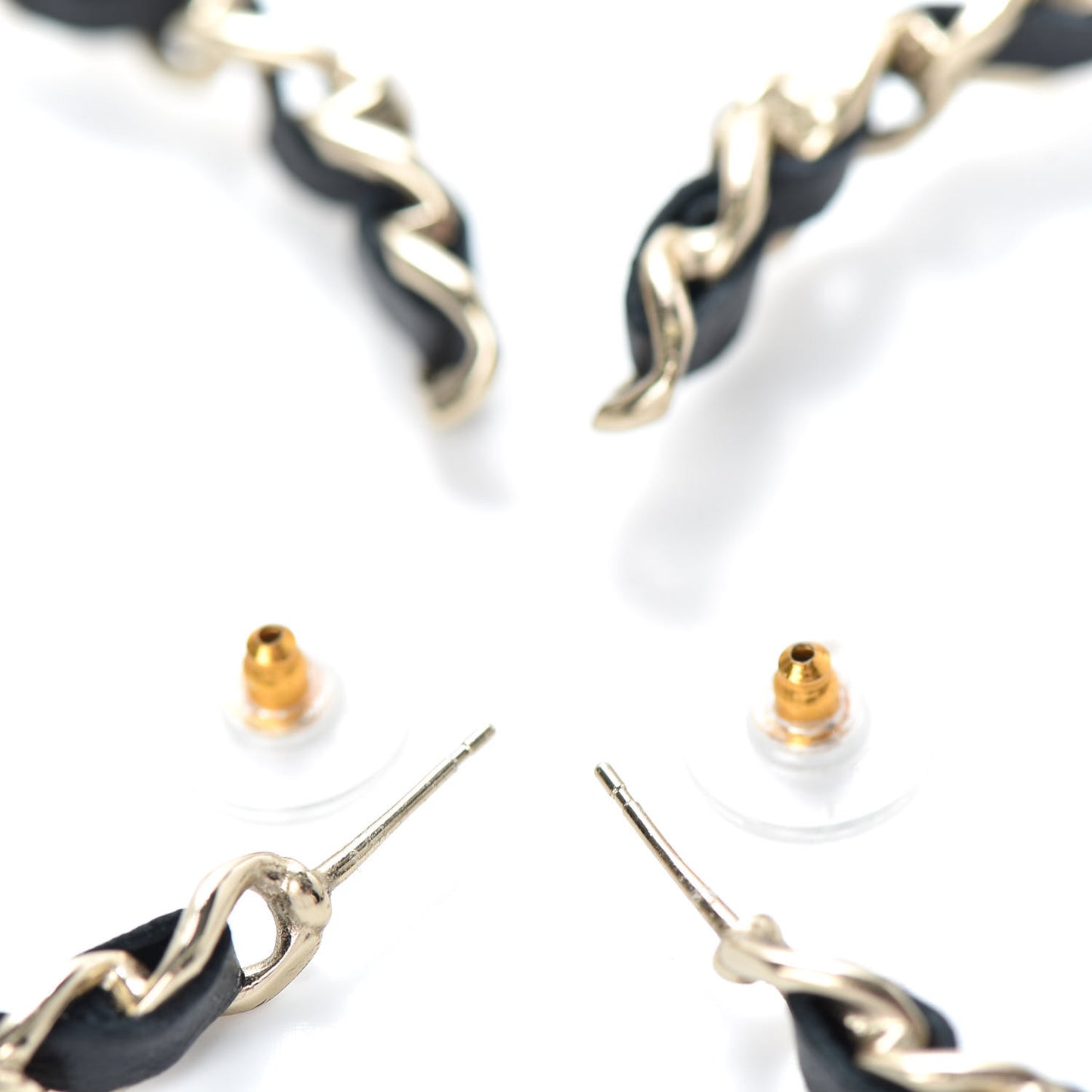 Lambskin Pearl CC Chain Hoop Earrings Gold Black