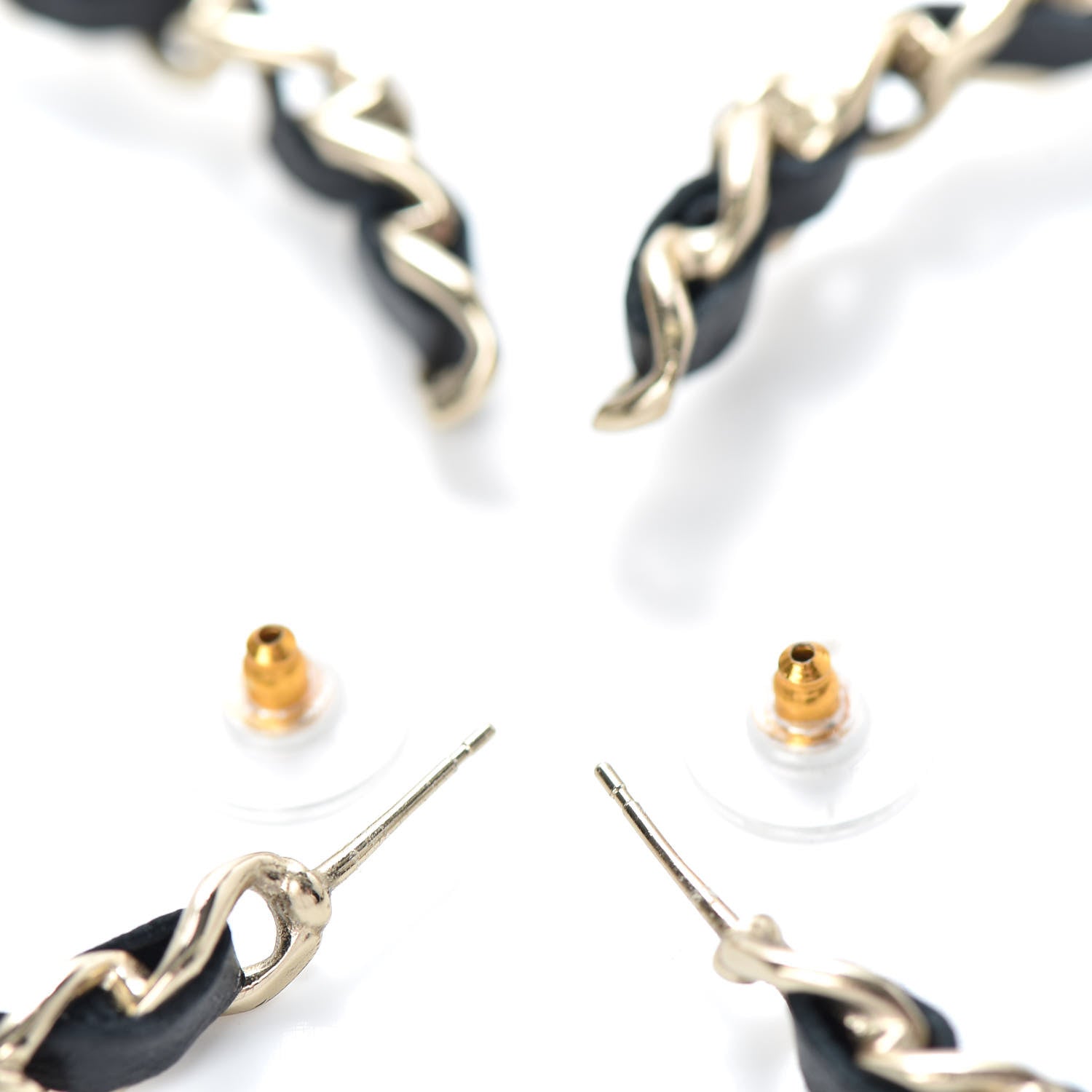 Chanel Lambskin Pearl CC Chain Hoop Earrings Gold Black 3 of 5