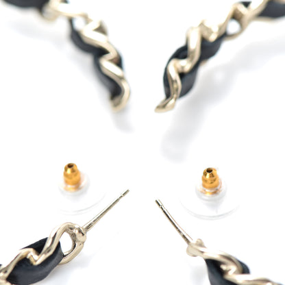 Chanel Lambskin Pearl CC Chain Hoop Earrings Gold Black 3 of 5
