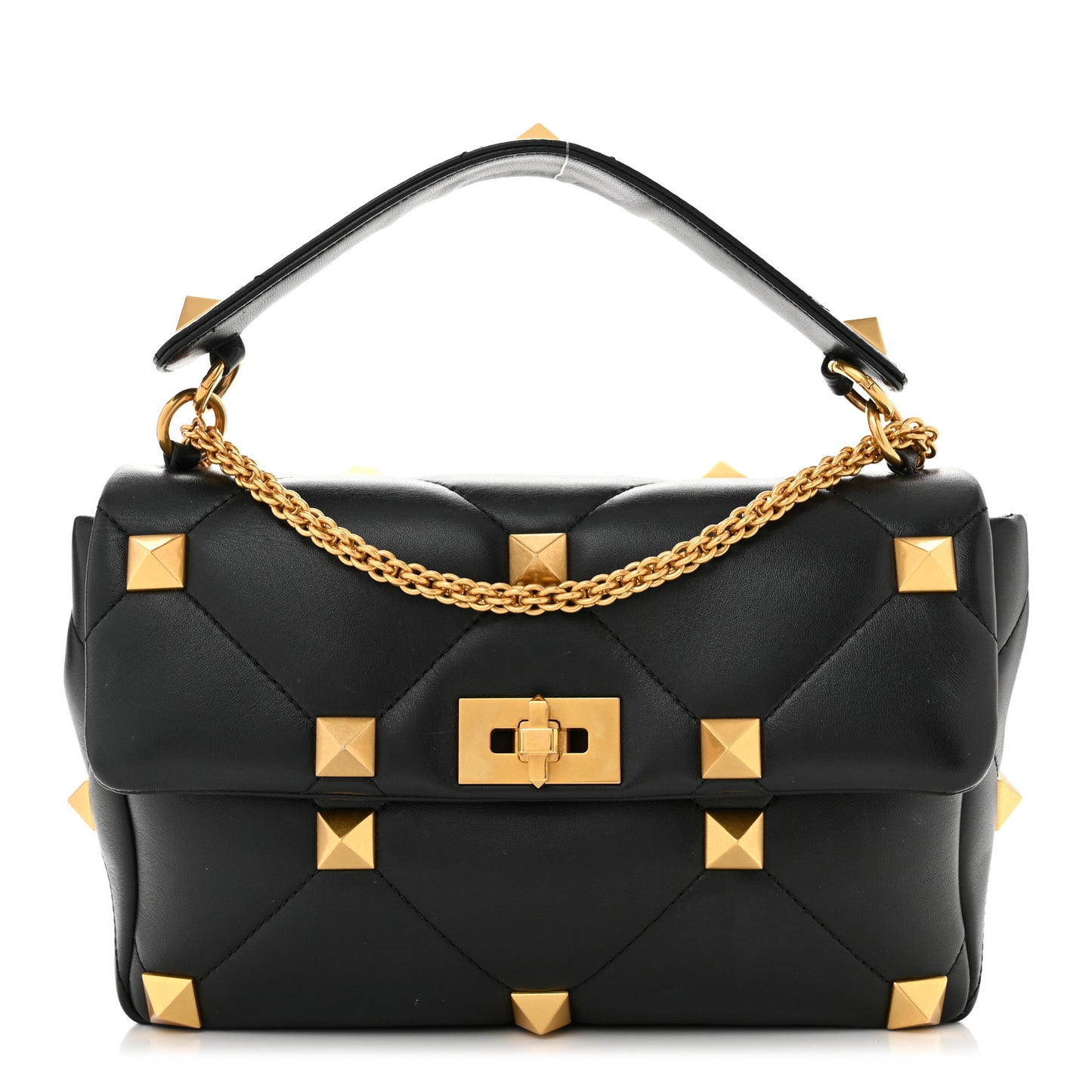 Nappa Large Roman Stud Shoulder Bag Black