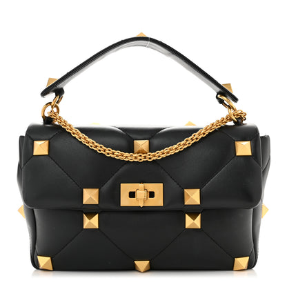 Valentino Garavani Nappa Large Roman Stud Shoulder Bag Black 1 of 13