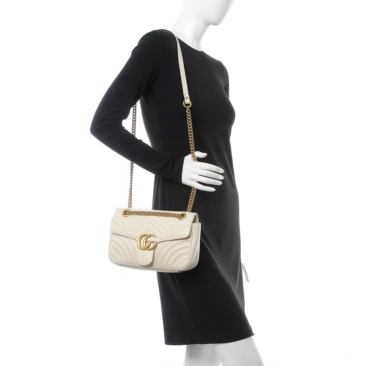 Calfskin Matelasse Small GG Marmont Shoulder Bag White