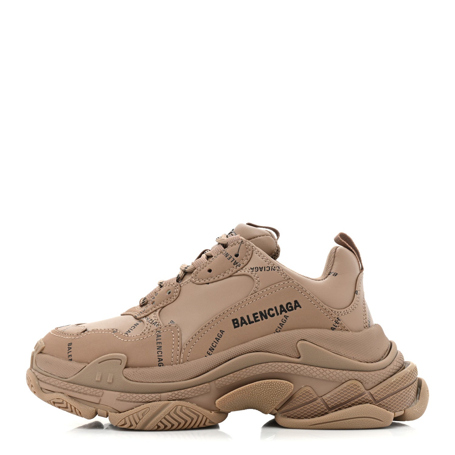 Balenciaga Technical Fabric Allover Logo Womens Triple S Sneakers 38 Dark Beige 1 of 10