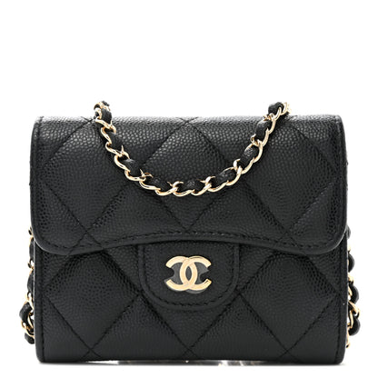 Chanel Caviar Quilted Flap Card Holder On Chain Black 1 of 12