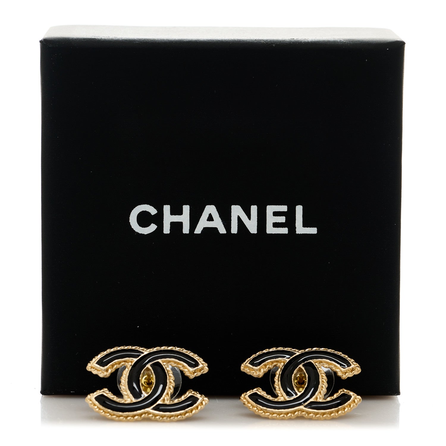 Chanel Enamel Metal Rope CC Earrings Black Gold 5 of 5