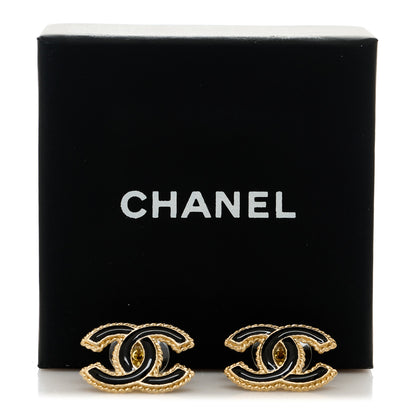 Chanel Enamel Metal Rope CC Earrings Black Gold 5 of 5