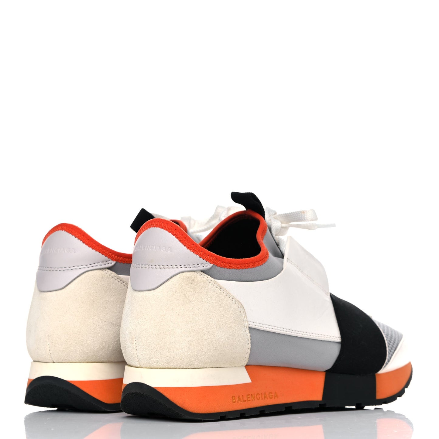 Calfskin Neoprene Mesh Suede Race Runner Sneakers 38 White Black Grey
