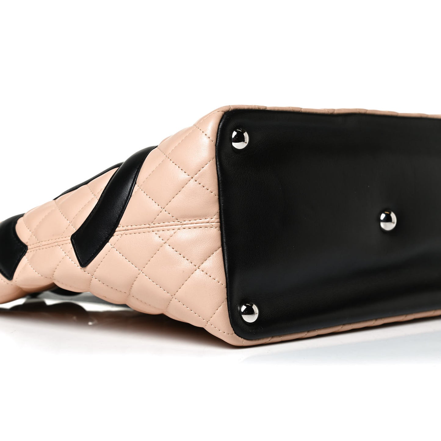 Calfskin Quilted Large Cambon Tote Beige Black