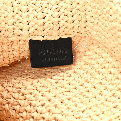 Prada Yarn Raffia Effect Crochet Embroidered Logo Tote Naturale 6 of 10