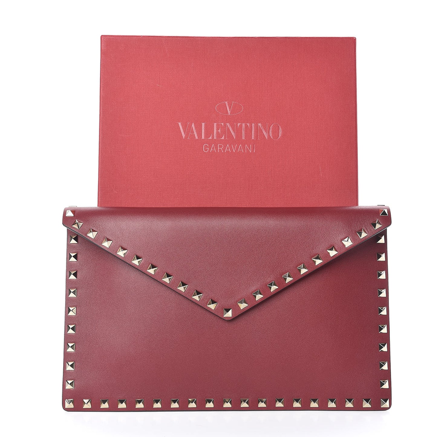 Vitello Large Rockstud Envelope Clutch Rubino