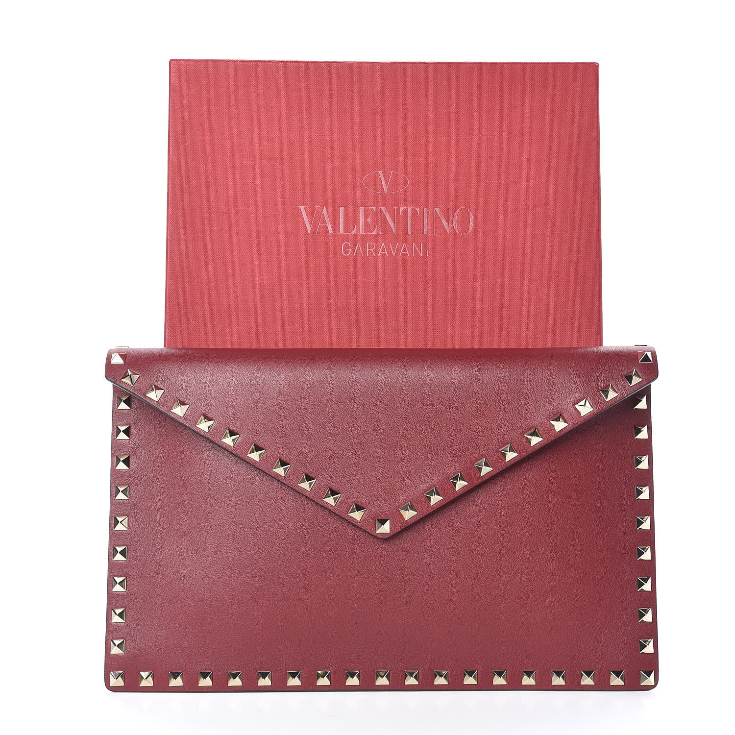 Valentino Garavani Vitello Large Rockstud Envelope Clutch Rubino 8 of 8