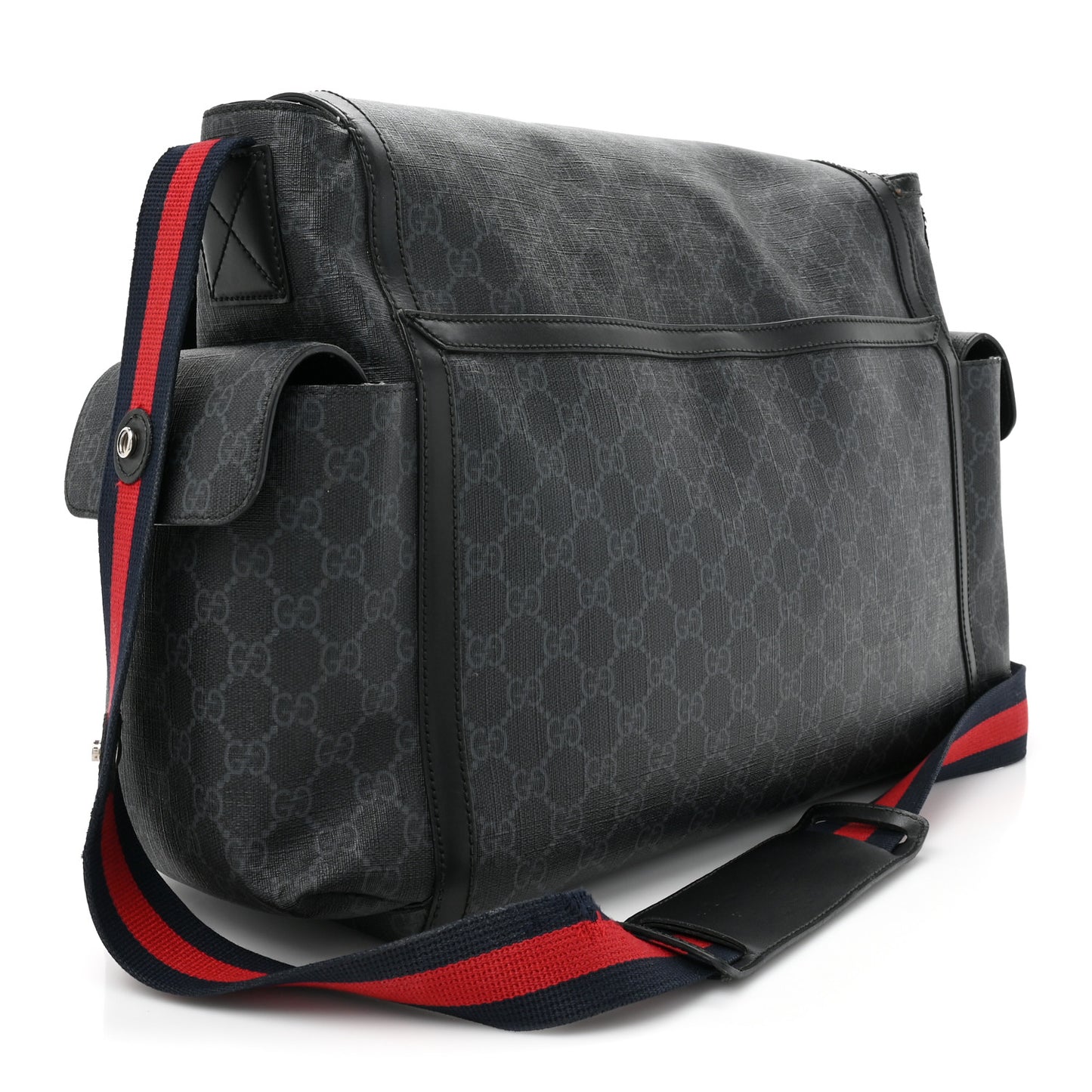 GG Supreme Monogram Web Messenger Diaper Bag Black Grey