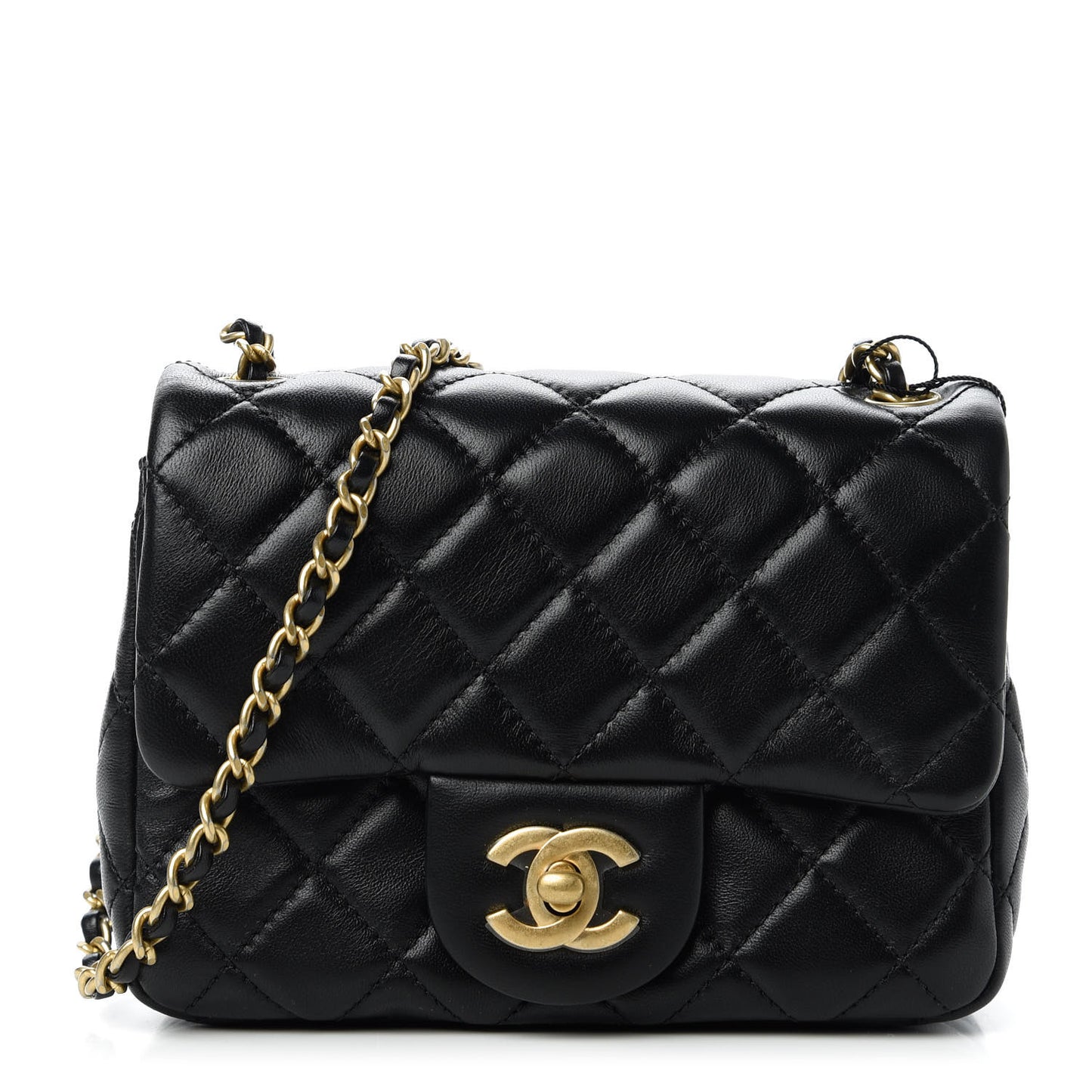 Lambskin Quilted Mini Pearl Crush Flap Black