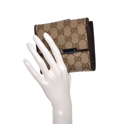 Gucci Monogram Metal Bar French Flap Wallet Beige Ebony Cocoa 2 of 12