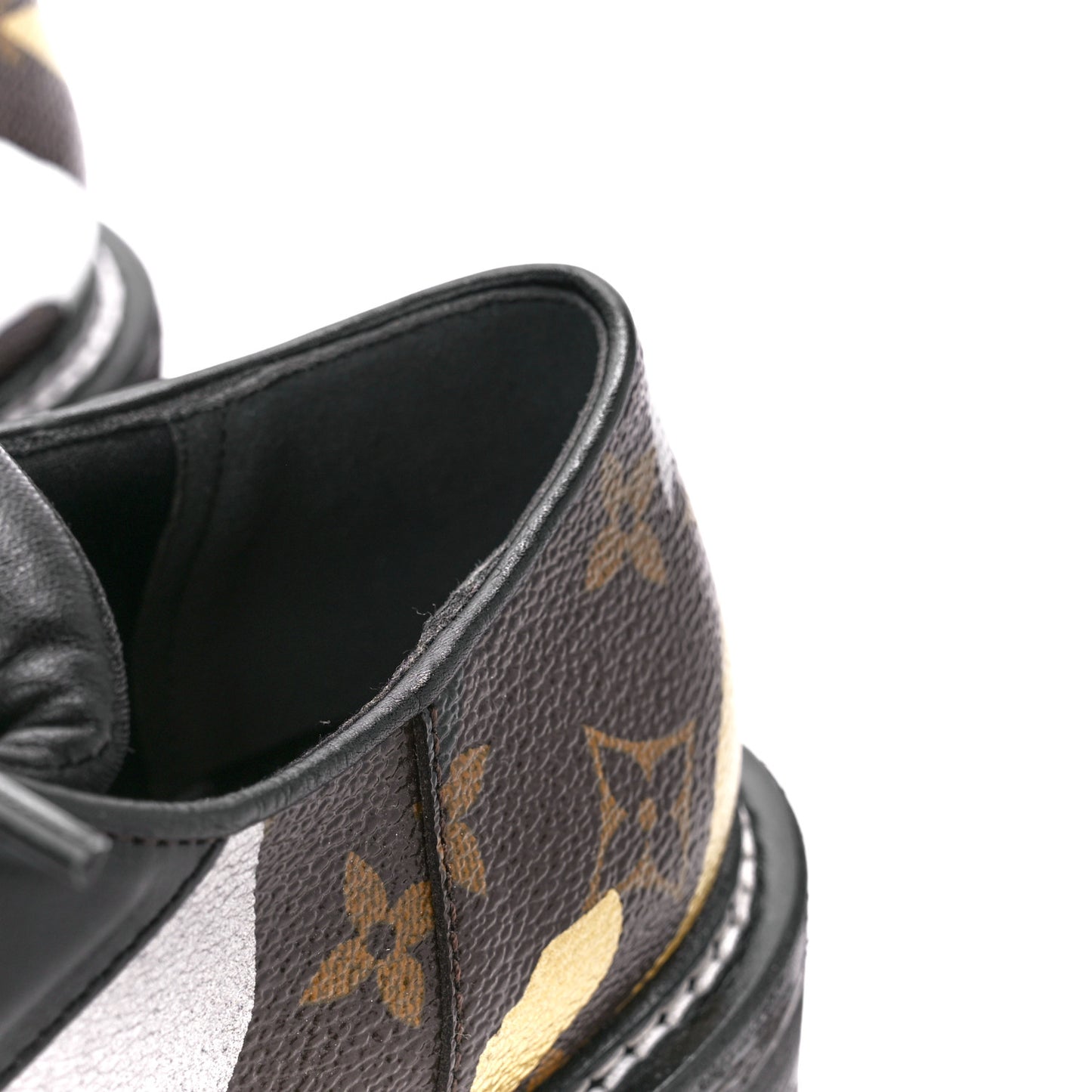 X LOL Monogram Calfskin Beaubourg Platform Derby Shoes 39 Gold Silver