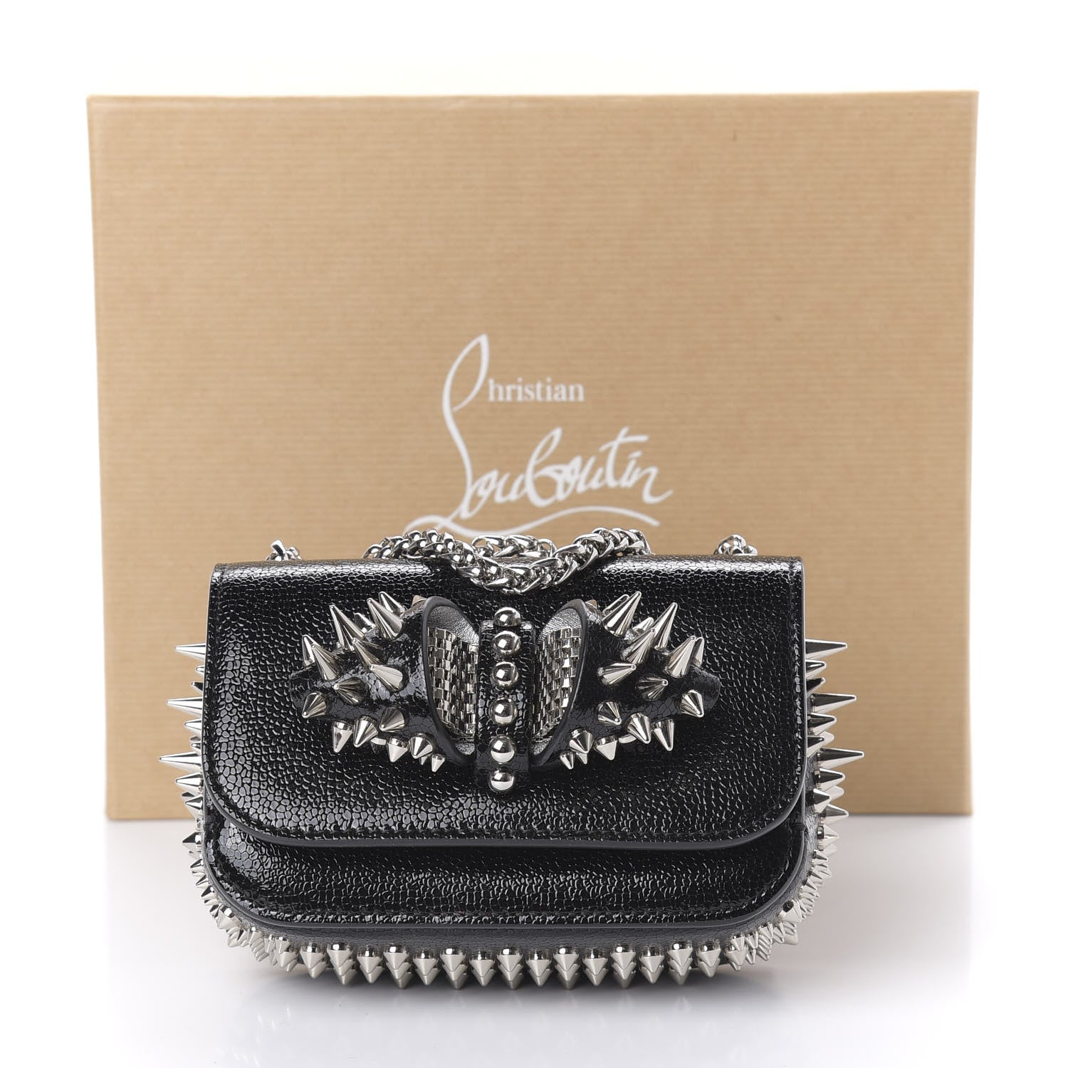 Christian Louboutin Jurassic Calfskin Spikes Sweety Charity NV Crossbody Bag Black Silver 10 of 10