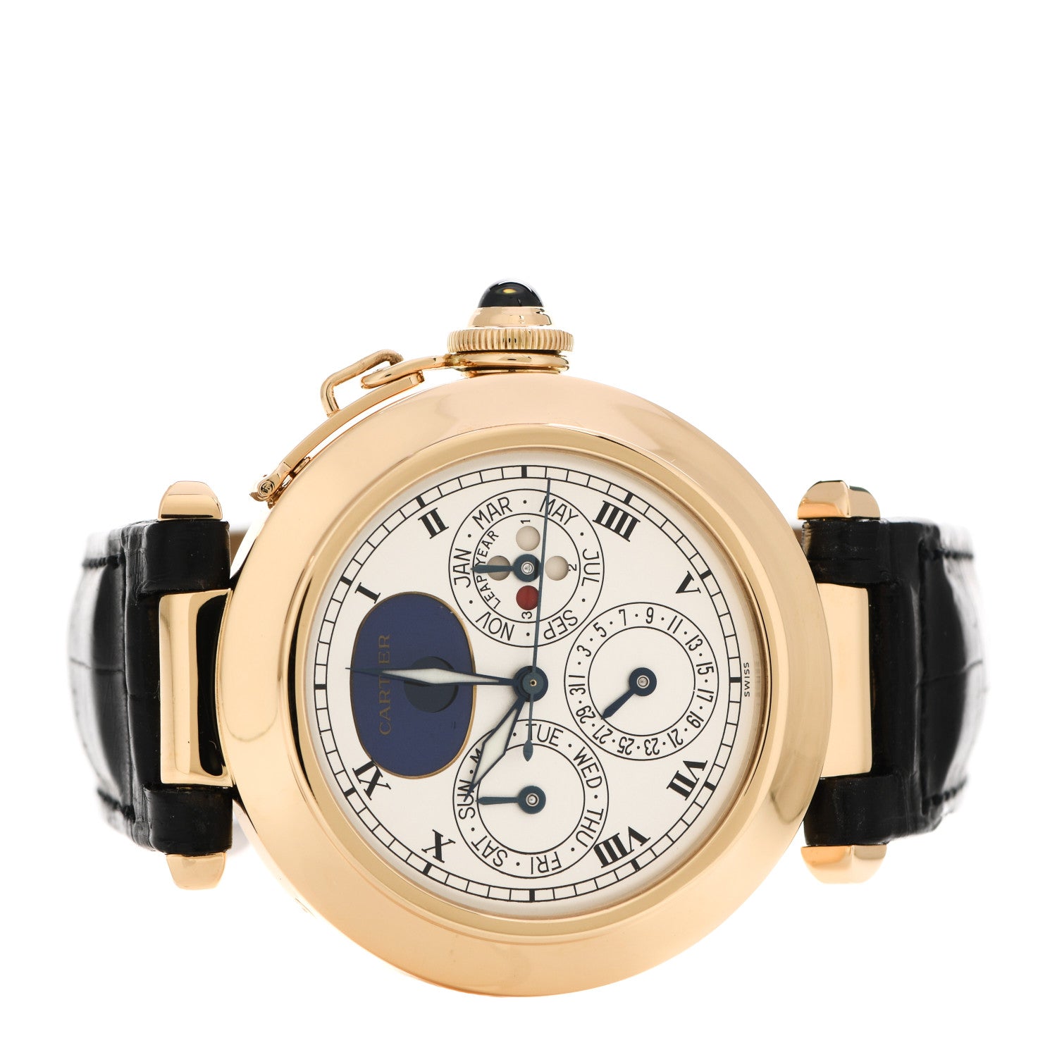 Cartier 18K Yellow Gold Alligator 38mm Pasha de Cartier Perpetual Calendar Quartz Watch 2 of 4