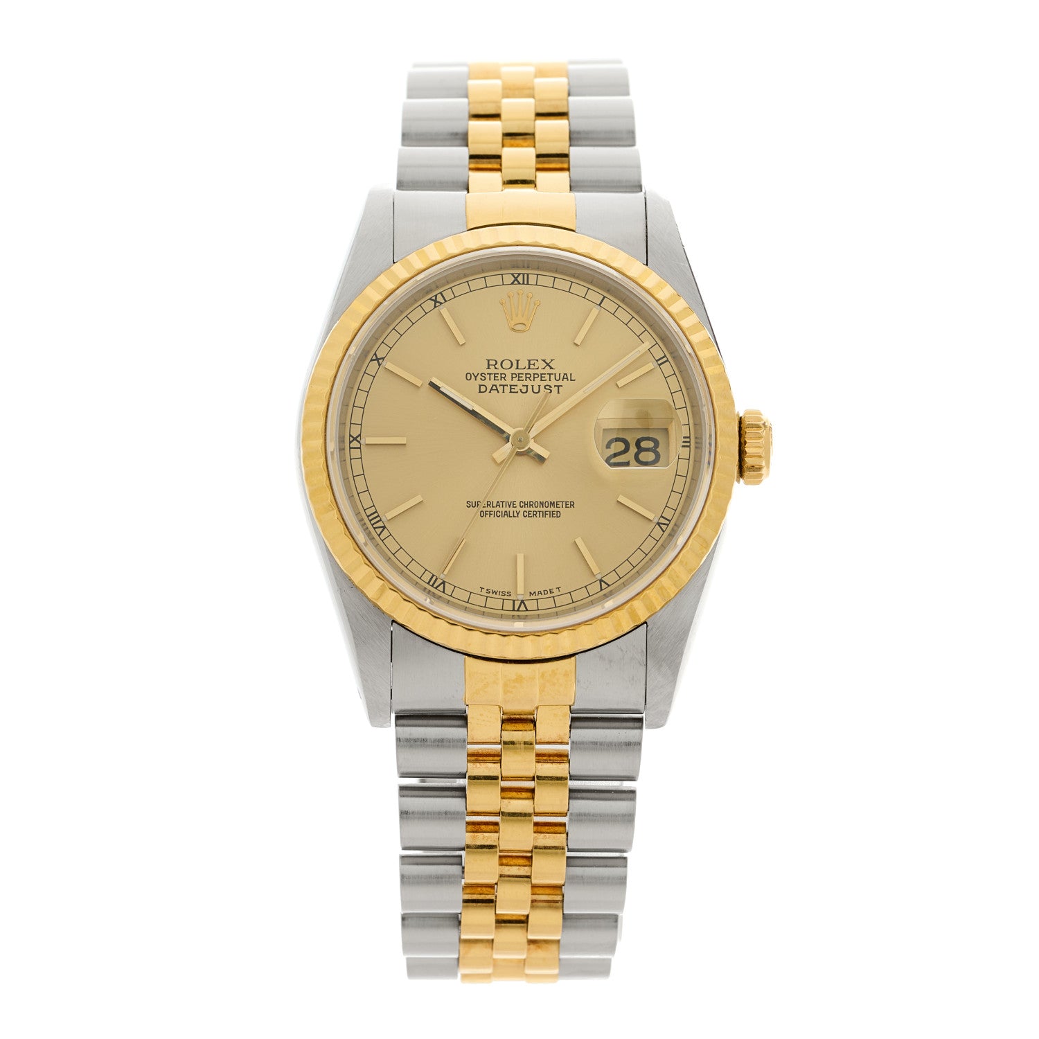 Rolex Stainless Steel 18K Yellow Gold 36mm Oyster Perpetual Datejust Watch Champagne 16233 1 of 4